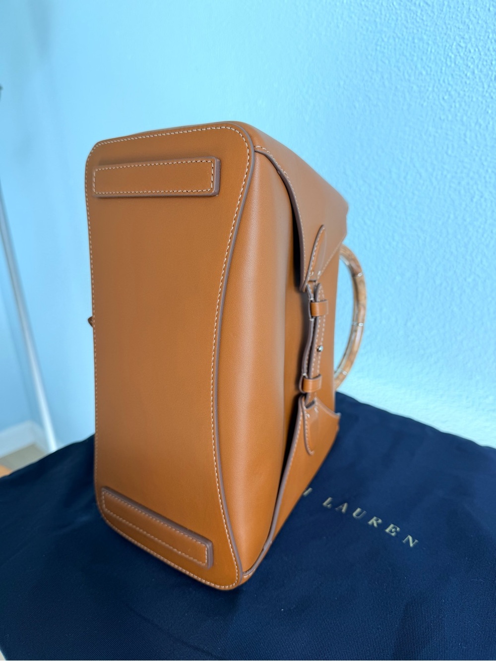 Ralph Lauren Tan Calfskin Top Handle Satchel - Picture 12 of 17